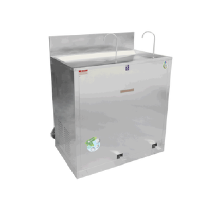 ตู้ทำน้ำเย็นสแตนเลส เท้าเหยียบ ก๊อกงวงช้าง 2 ก๊อก แบบไร้การสัมผัส รุ่น MC-RFE2